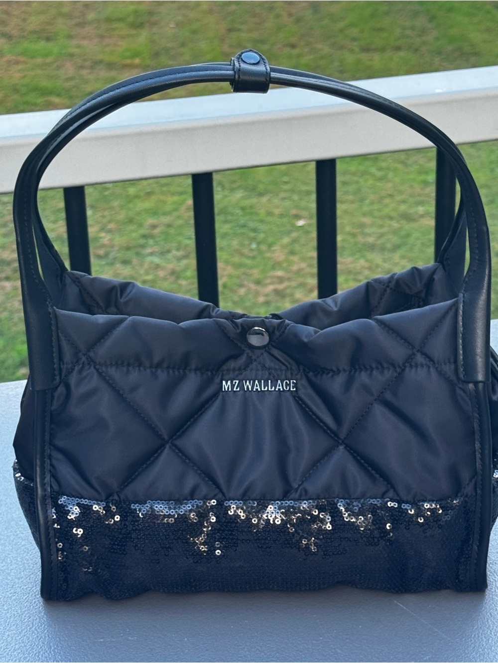 MZ Wallace Black Quilted Shoulder Bag with Sequin Trim